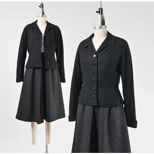 Vintage 50s Black Jacket Hourglass Fitted Jacket size S M